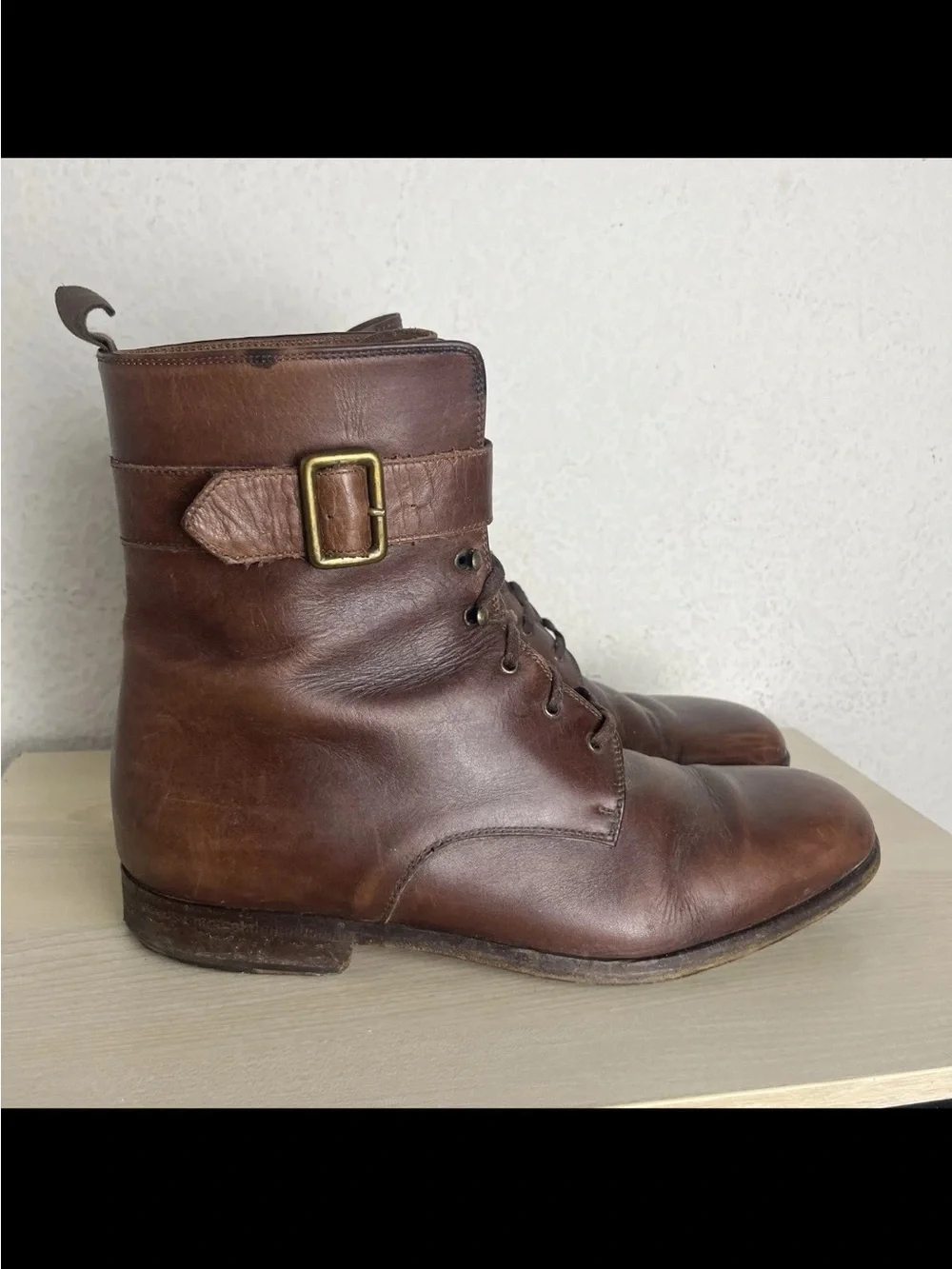 Dolce & Gabbana Men Size 9.5 Boots Leather Lace Up Brown Buckle